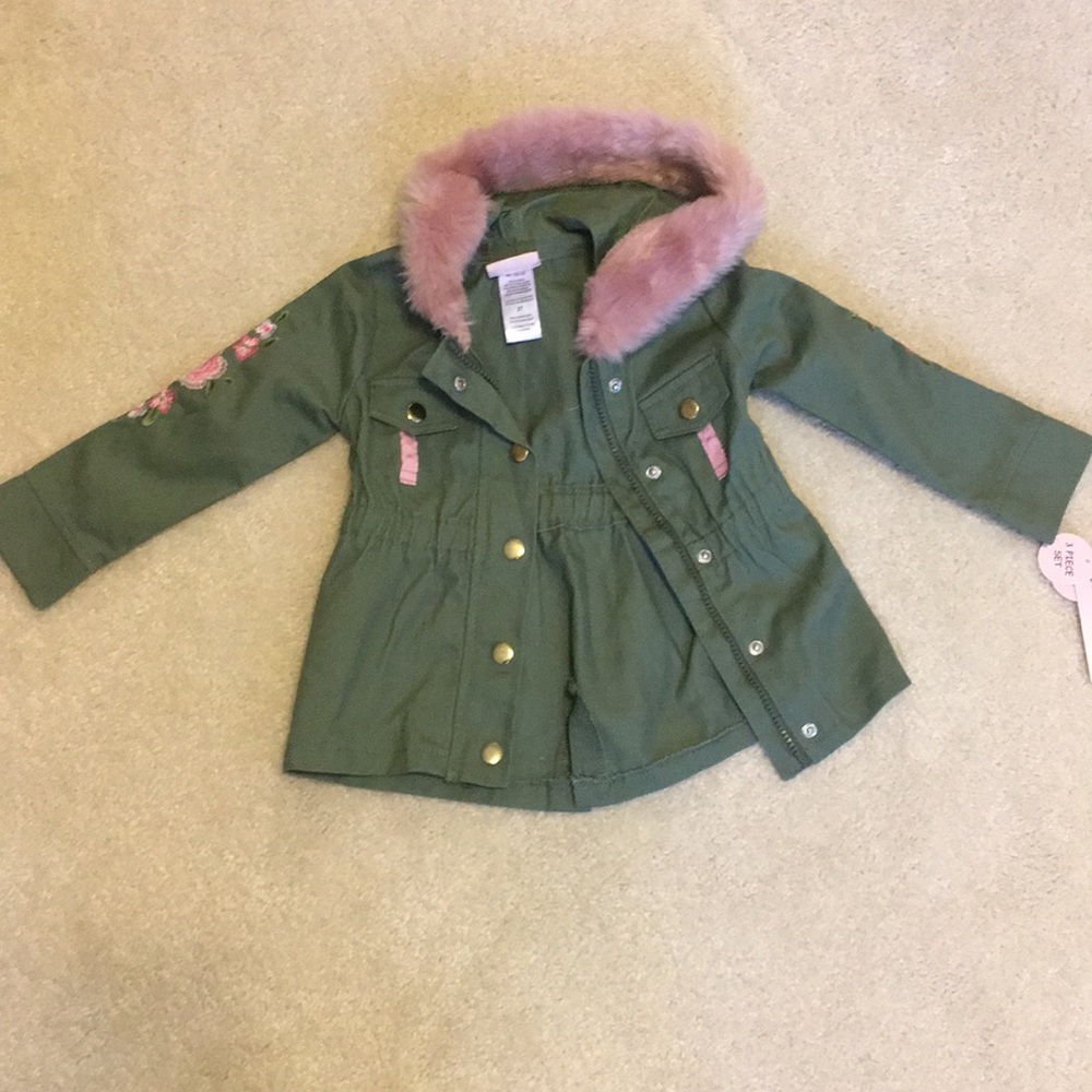 NWT Girls Army Green Jacket with Flowers